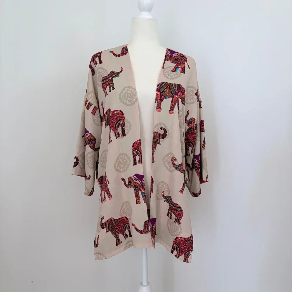 Chico's Ethnic Medallion Reversible Paisley & Elephant Print Kimono Jacket Large